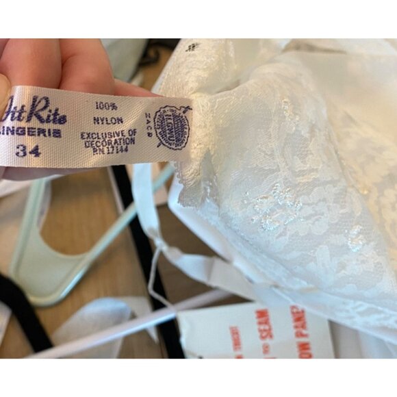 Vintage Fit Rite Lingerie Slip Dress Shadow Panel Babydoll Coquette White 34 NWT - Picture 3 of 13